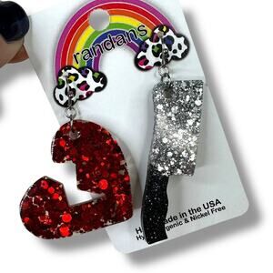 Randans Handmade NEW Acrylic Glitter Hypoallergenic Nickel Free Dangle Earrings